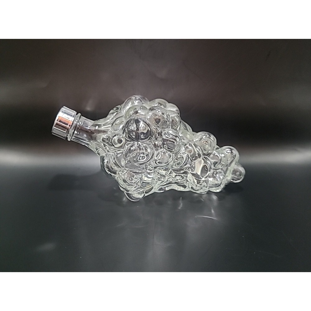 Vintage Clear‎ Glass Bunch Grape Shaped Bottle Silver Tone Cap Made In France P9